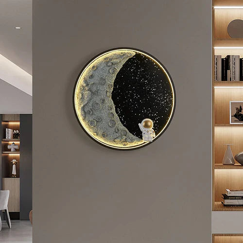 Space Black And White Round Decorative LED Wall Lamp