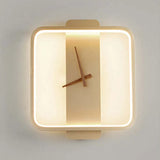 Round Modern Clock Gold Flush Wall Lamp