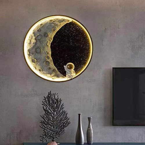 Space Black And White Round Decorative LED Wall Lamp