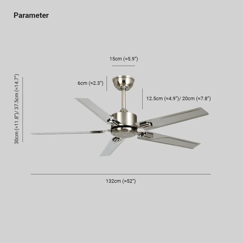 Silver Five-Blade Metallic Industrial Ceiling Fan