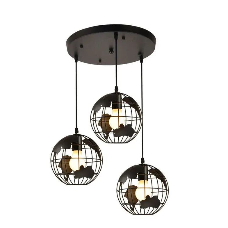 Globe-Shaped Black Frame Dining Room Pendant Light