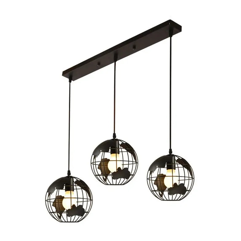 Globe-Shaped Black Frame Dining Room Pendant Light