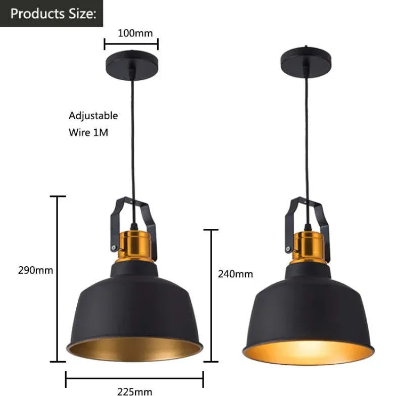 Black Shade with Gold Interior Industrial Pendant Light