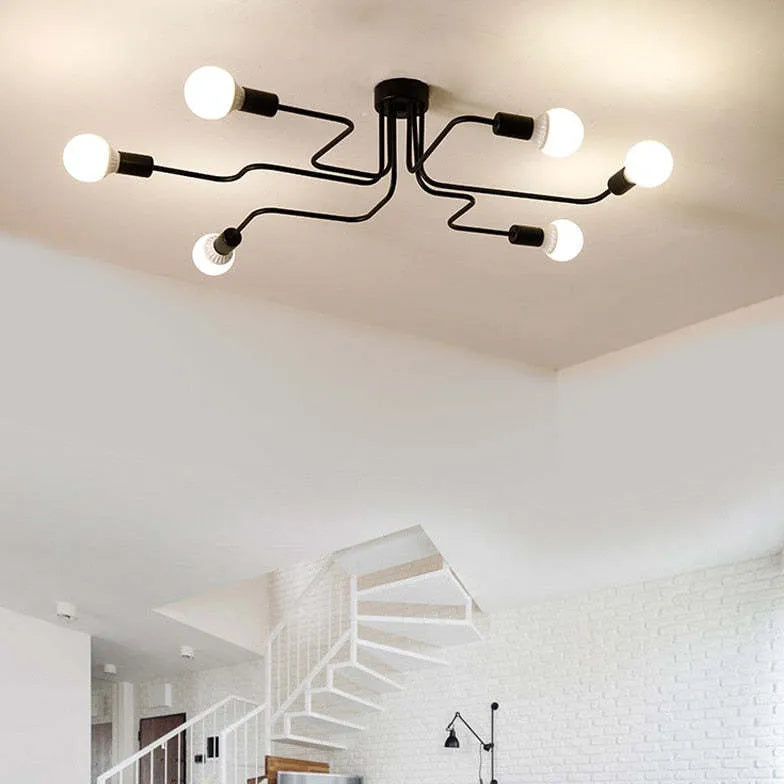 Multi-Light Branch Design Black Metal Ceiling Light