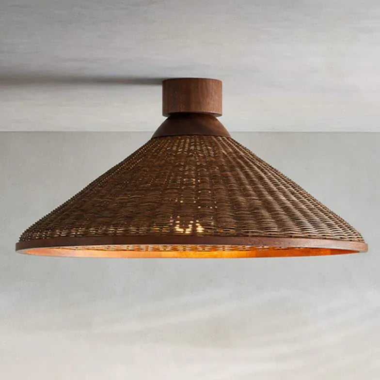 Woven Rattan Cone Shade Vintage LED Pendant Light