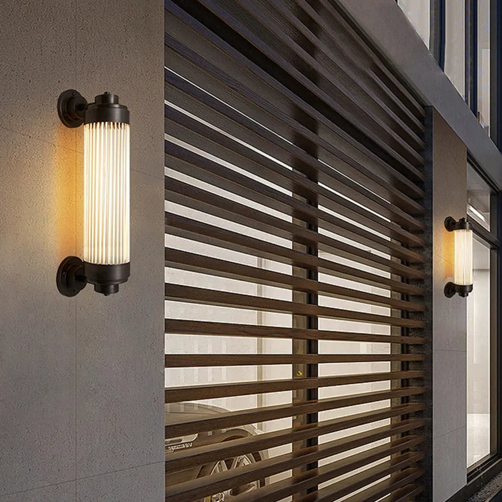 Ribbed Glass Wall Light Outdoor Black