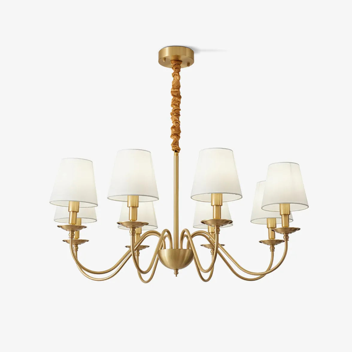 Multi-Light White Shade Gold Vintage Chandelier