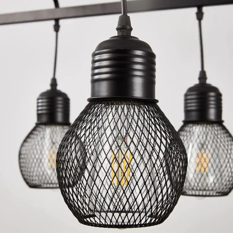 Grid Light Bulb Black Dining Room Chandelier