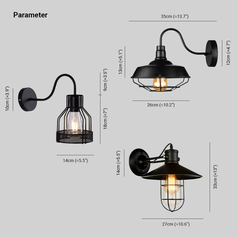 Metal Mesh Industrial Black Wall Lamps