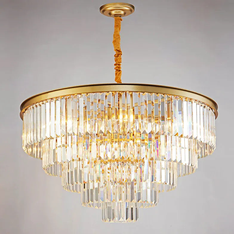 Multi-Layered Crystal Gold Branch Chandelier