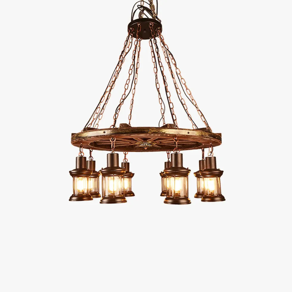 Wheel-shaped Wooden Industrial Pendant Light