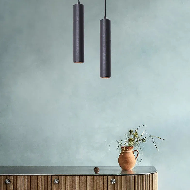 Slender Tubular Shape Modern Black Pendant Light