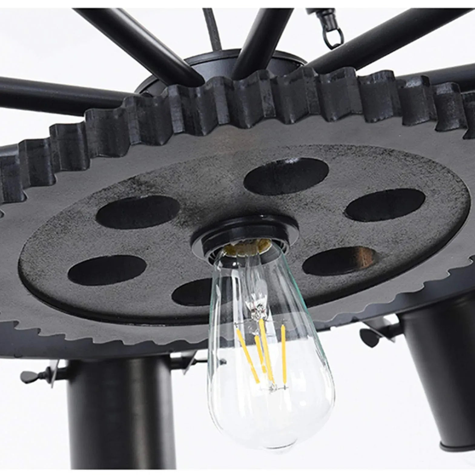 Black Wheel-Shaped Multi-Bulb Industrial Pendant Light