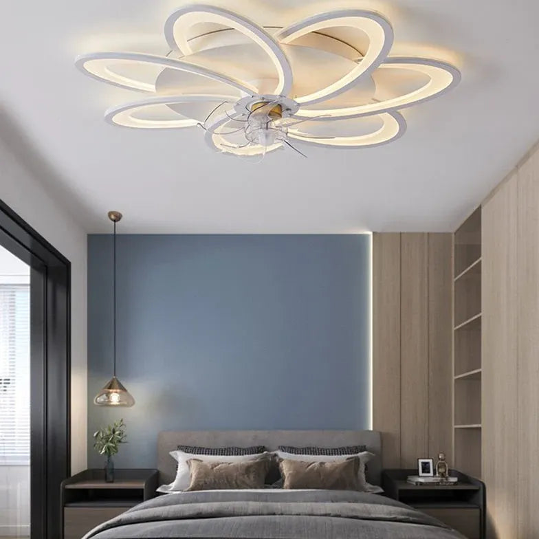 Flower-Shaped White LED Bedroom Ceiling Fan Light