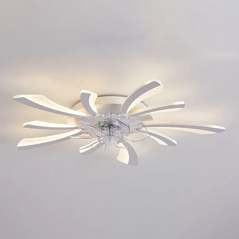 Flower-Shaped White LED Bedroom Ceiling Fan Light