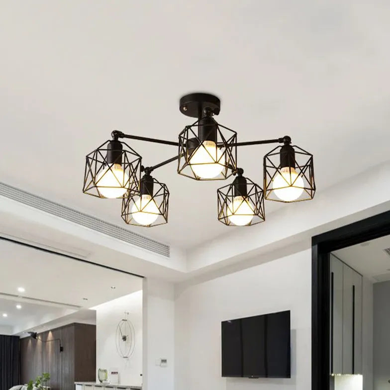 Geometric Metal Frame Black Industrial Pendant Light