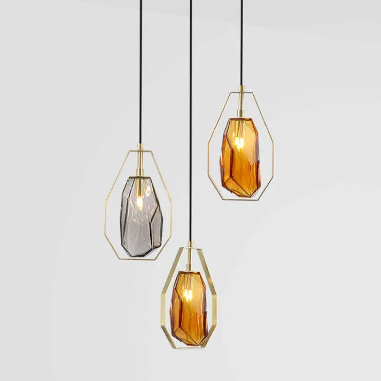 Amber Geometry Bedroom Glass Pendant Light