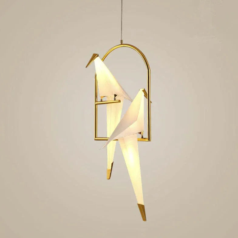 Bird-Shaped Ring Glass Gold Pendant Light