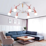 Multi-Armed Deer Head Wooden Chandelier