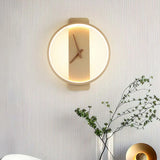 Round Modern Clock Gold Flush Wall Lamp