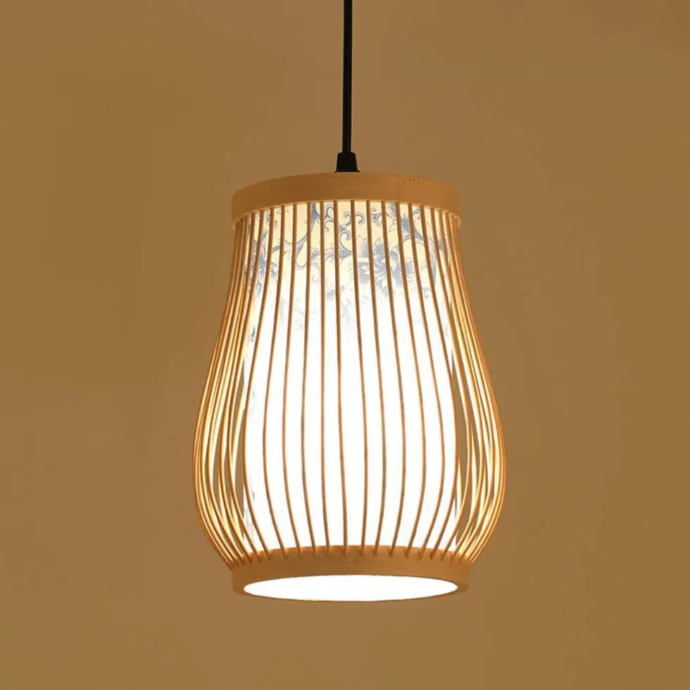 Oval Weaving Dining Room Wooden Pendant Light