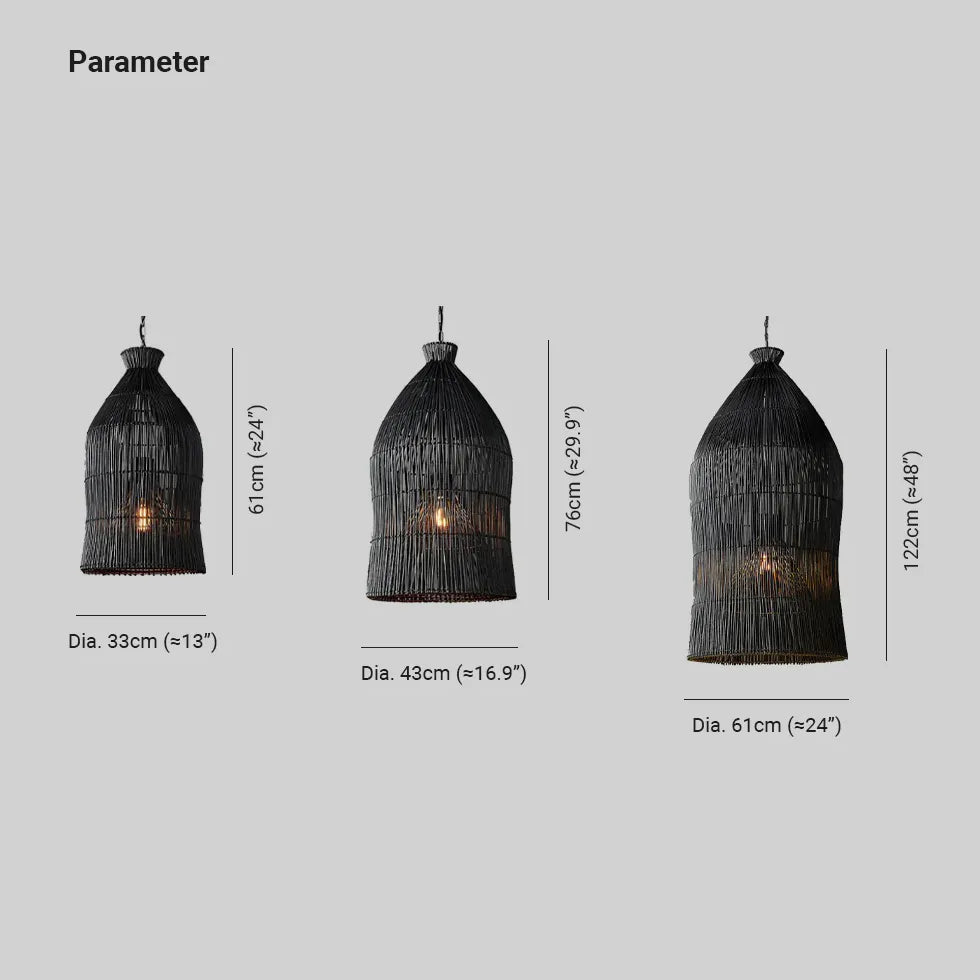 Black Bell Living Room Rattan Pendant Light