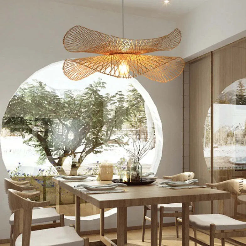 Petal Shaped Rattan Dining Room Pendant Light