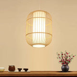 Long Column Weaving Rattan Vintage Pendant Light