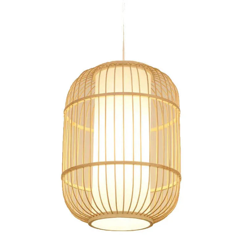 Long Column Weaving Rattan Vintage Pendant Light