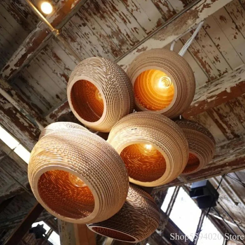 Layered Braided Design Rattan Vintage Pendant Light