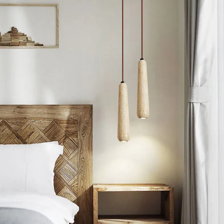 Hanging Stone Vintage Wooden Pendant Light