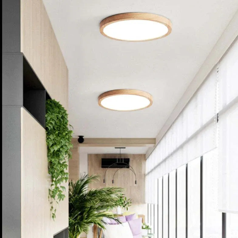 Natural Bedroom Wooden Flush Ceiling Lights