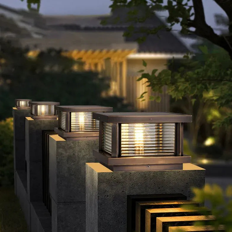 Ripple Glass Rectangular Solar Outdoor Pillar Lights