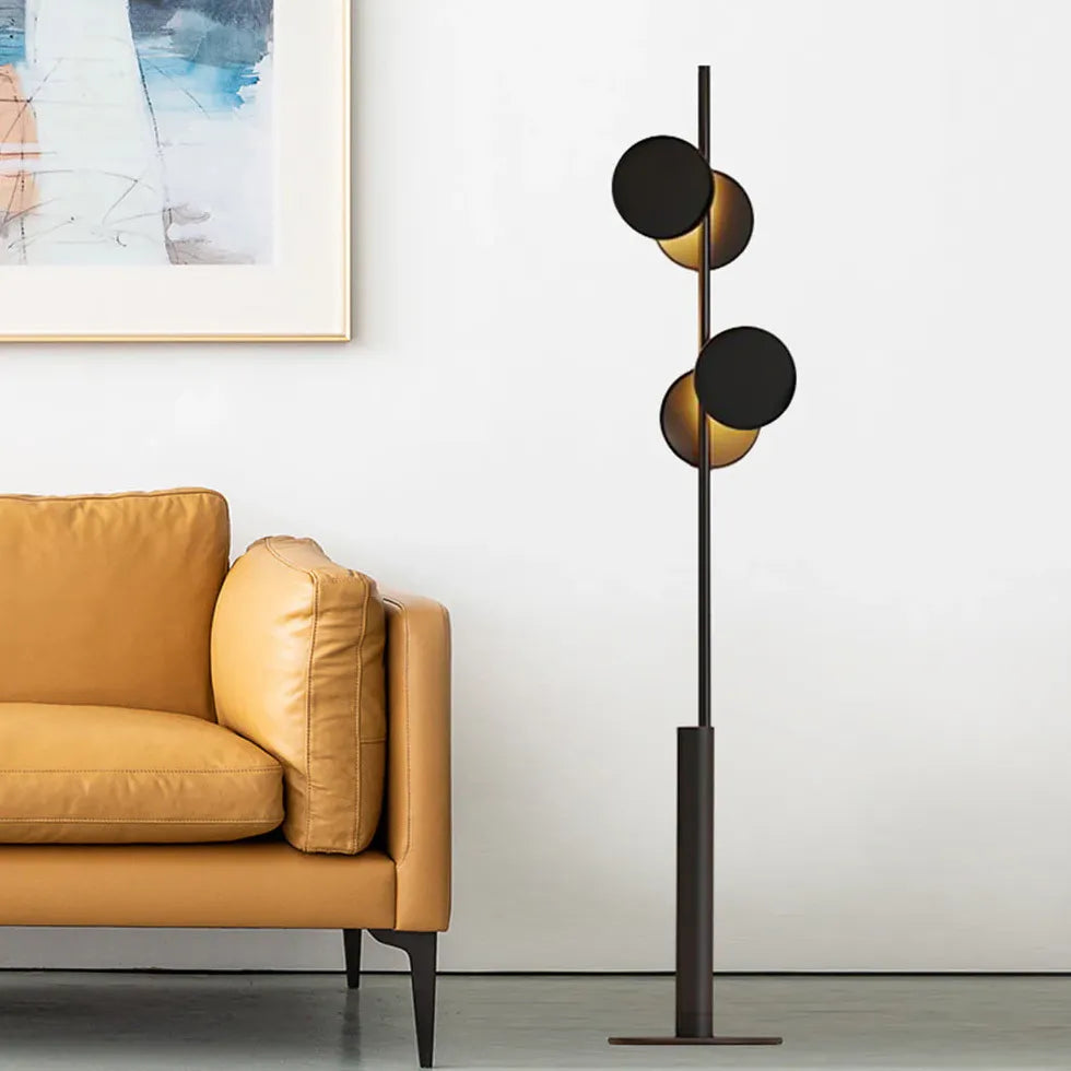 Two-Light Black Matte Disc Floor Lamp