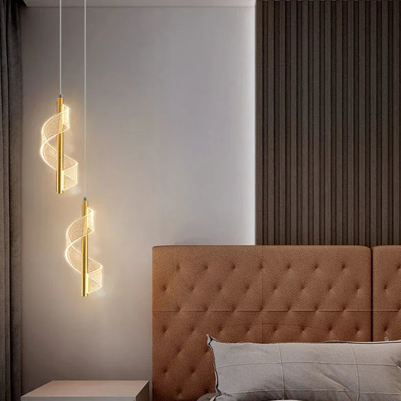 Streamline Spiral Bedroom Gold Pendant Light