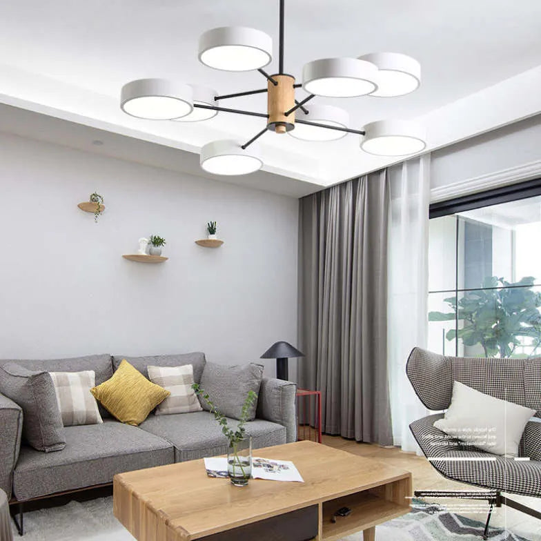 Round Plate Multi-Head Radiating Chandelier for Living Room