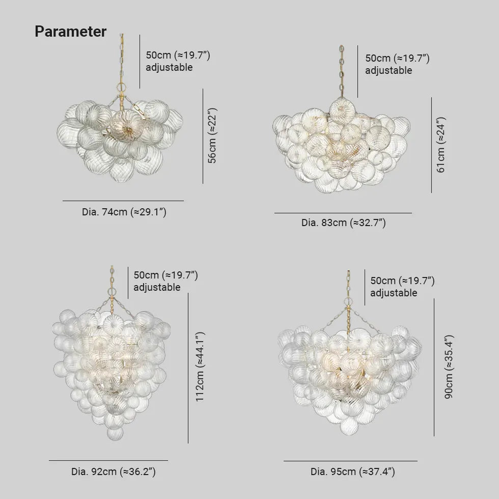 Transparent Glass Spherical Multi-Light Branch Chandelier