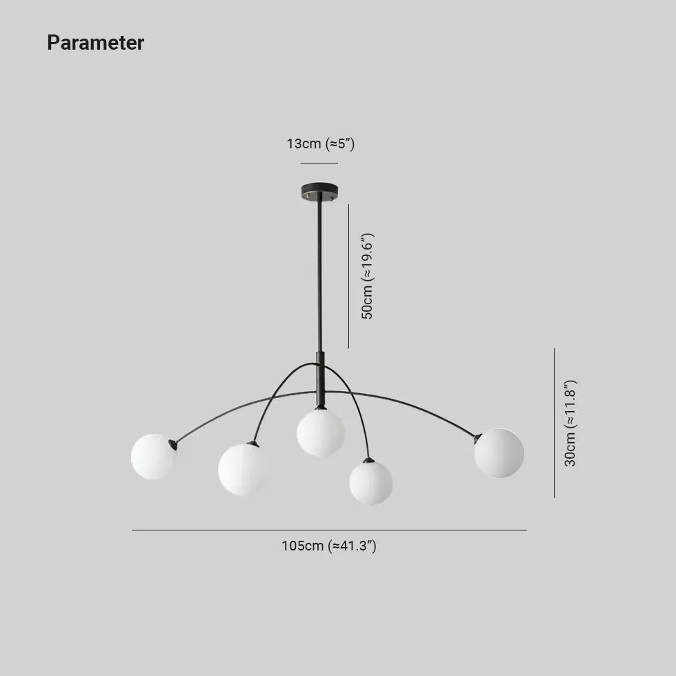 White Glass Ball Arc-Shaped Metal Modern Chandelier