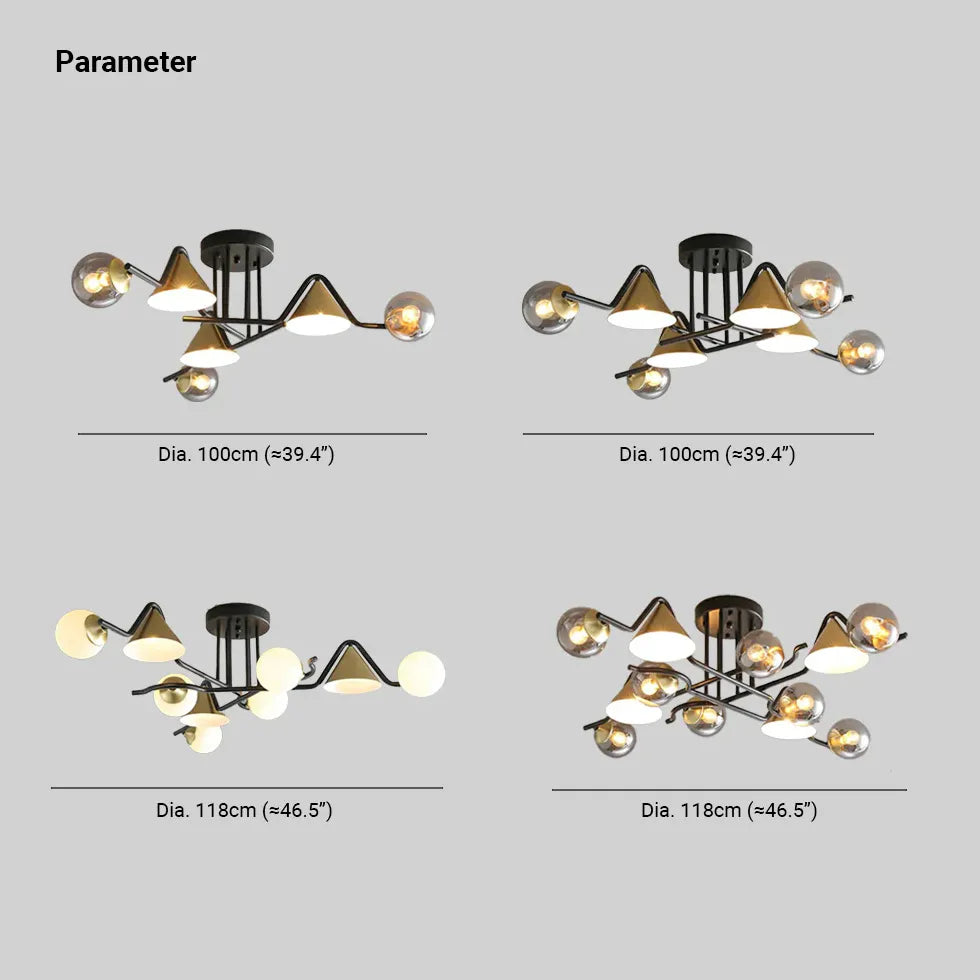 Multi-head Geometric Design Glass Industrial Ceiling Light