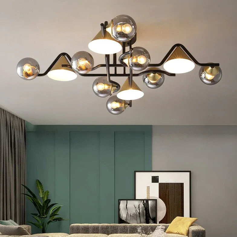 Multi-head Geometric Design Glass Industrial Ceiling Light